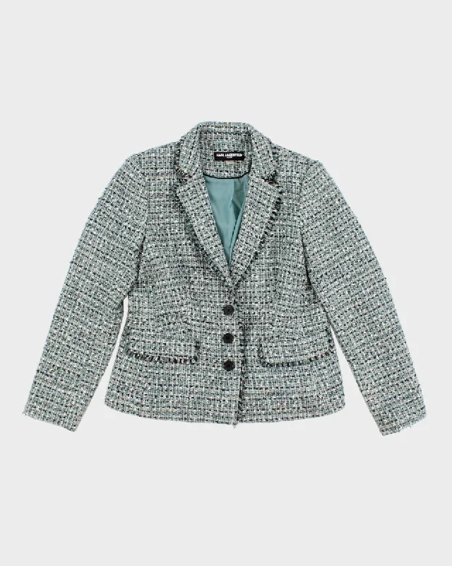 Women's Karl Lagerfeld  Buckled Tweed Bouclé Blazer Jacket - M Embroidered Jacket Appliqued Jacket Beaded Jacket