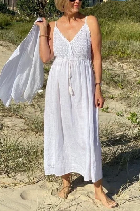 BOHEMIAN SUSPENDER MAXI DRESS Cozy Maxi Dress with Slit