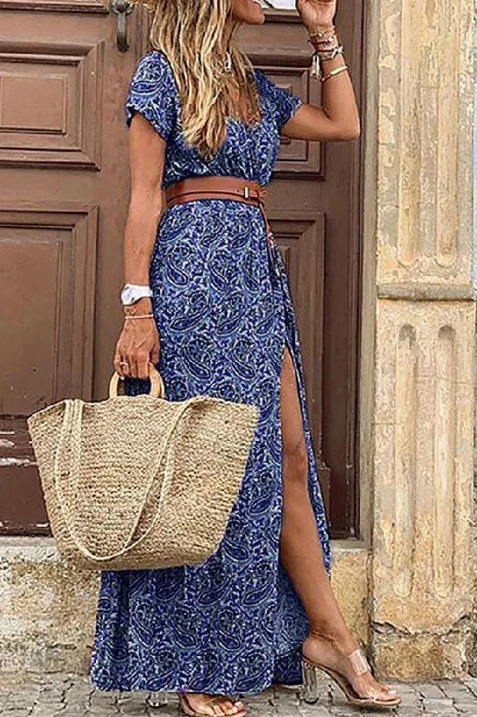 Boho Style Sleeveless Print Maxi Dress Stylish A-Line Maxi Dress