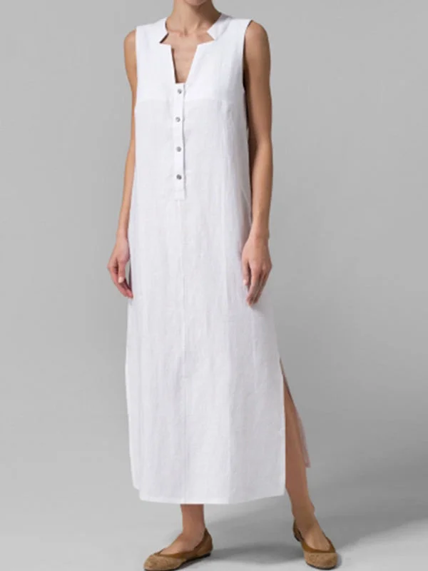 Button Align Slide-On Maxi Dress Stylish Maxi Dress with Frills