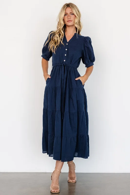 Camille Maxi Dress | Navy Elegant Lace-Up Maxi Dress