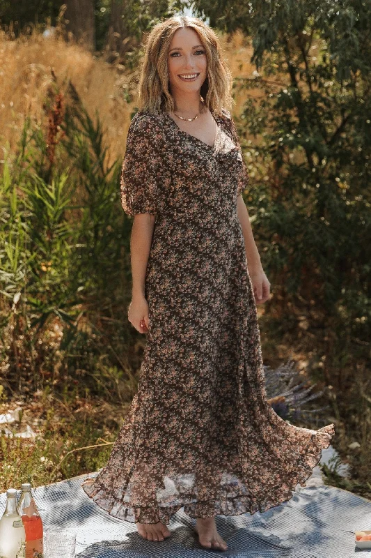 Camryn Maxi Dress | Brown Floral Fashionable Sleeveless Maxi Dress