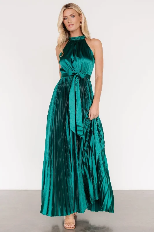 Capulet Pleated Maxi Dress | Emerald Comfortable Maxi Dress with Slits