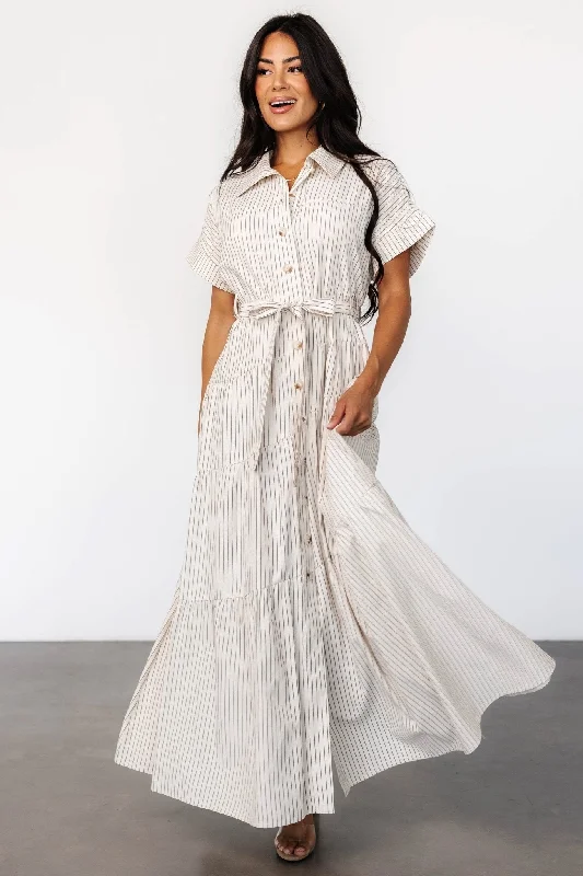 Covey Button Up Maxi Dress | Cream Stripe Stylish Button-Up Maxi Dress