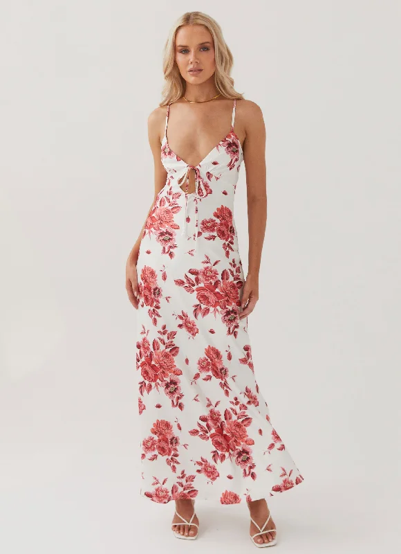 Flora Satin Maxi Dress - Rosa Floria Fashionable Sheer Maxi Dress