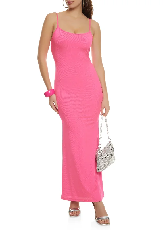 Ribbed Scoop Neck Cami Maxi Dress Stylish Off-Shoulder Maxi Dress