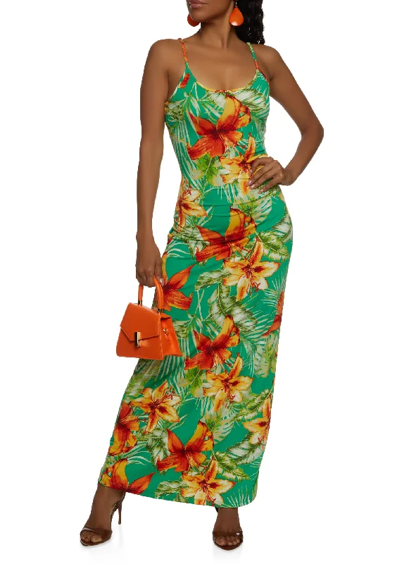 Haute Monde Floral Print Cami Maxi Dress Fashionable High-Low Maxi Dress