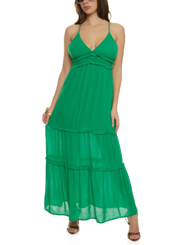 Sleeveless Tiered Empire Waist Maxi Dress Classic A-Line Maxi Dress