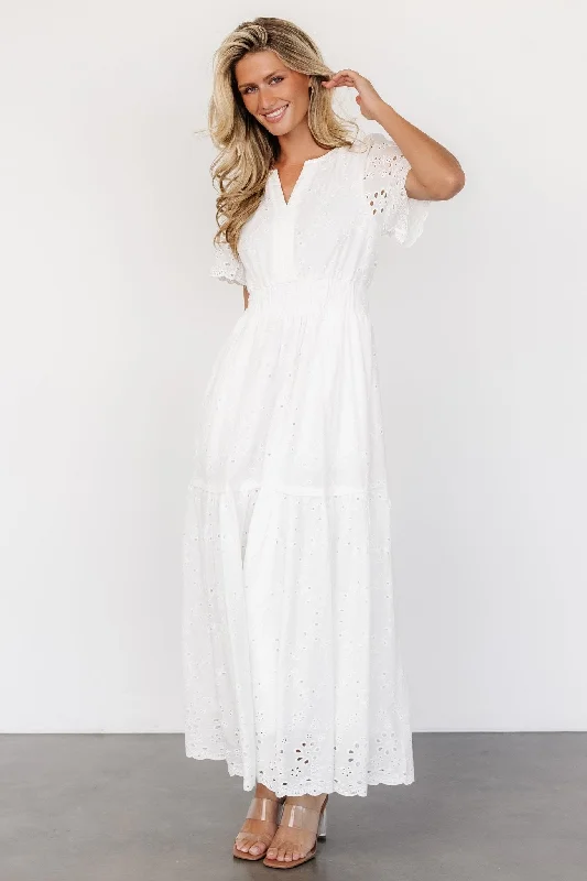 Hyacinth Eyelet Maxi Dress | Off White Elegant Maxi Dress with Pockets