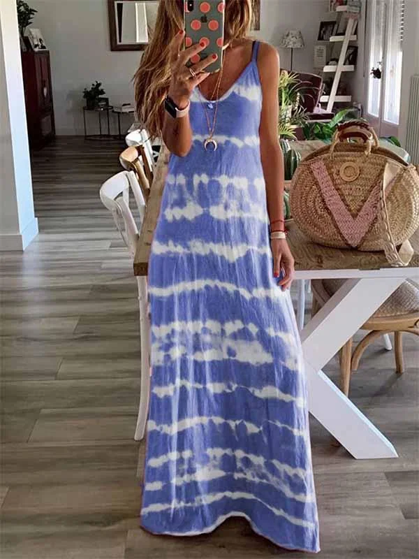 iForgirls Tie-dye Print Maxi Dress Cozy Open-Back Maxi Dress