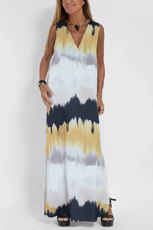 Make Them Proud Satin Tie-dye Print Relaxed Maxi Dress Casual Maxi Dress with Pockets