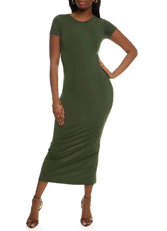 Daisy Solid Crew Neck Maxi Dress Stylish Boho Maxi Dress