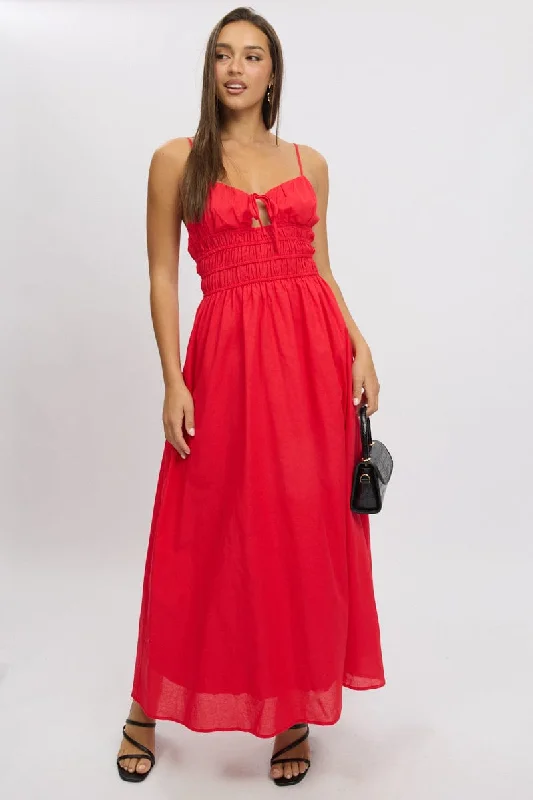 Red Maxi Dress Strappy Classic Tulle Maxi Dress