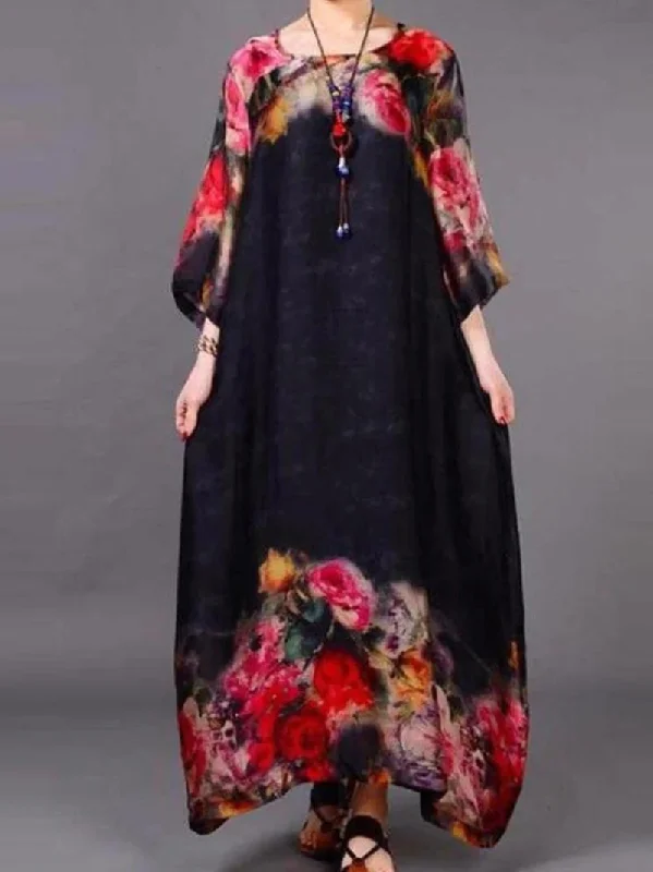 Rose Hem Silk Maxi Dress Fashionable Asymmetrical Maxi Dress