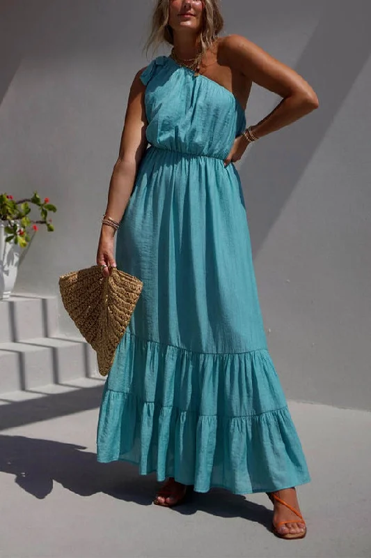 Serene summer one shoulder maxi dress Fashionable Faux Wrap Maxi Dress