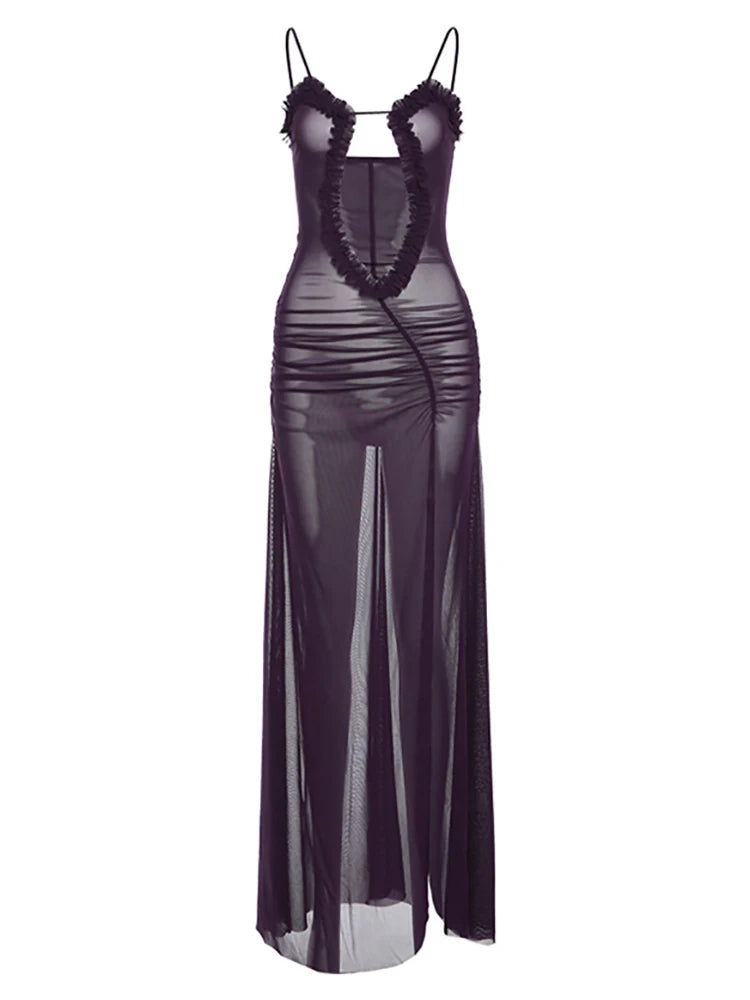 DressBetty - 2024 Sexy Backless Mesh Split Sleeveless Maxi Dress Comfortable Pleated Maxi Dress