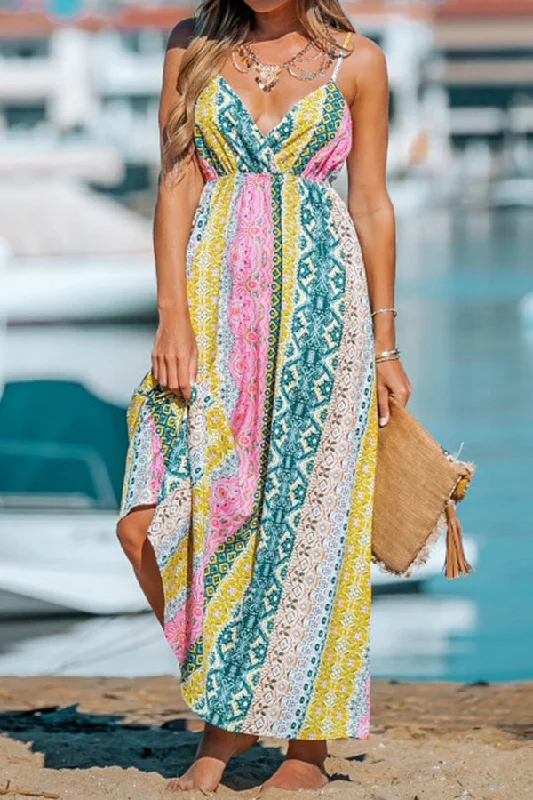 Stroll The Beach Colorblock Paisley Printed Cami Maxi Dress Comfortable Bohemian Maxi Dress