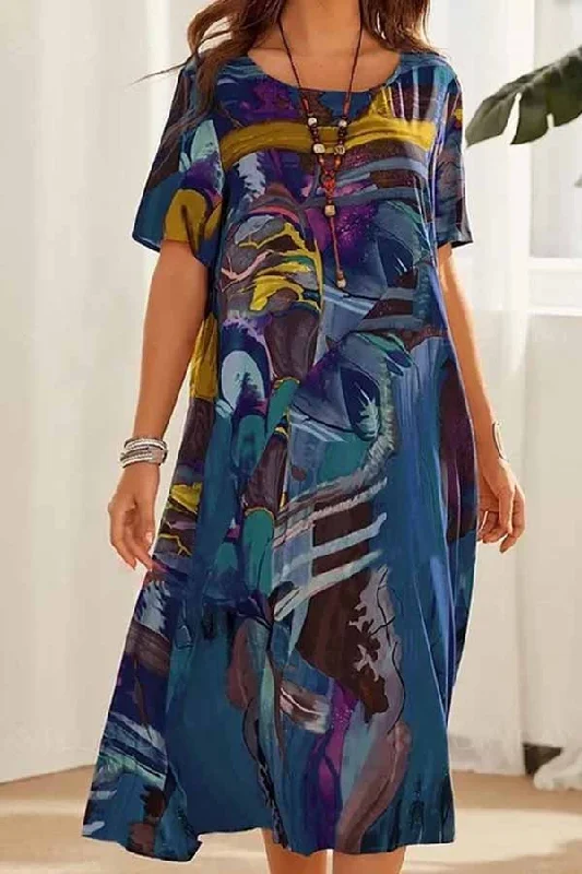 Tunic round neck loose beach maxi dress Fashionable Layered Maxi Dress