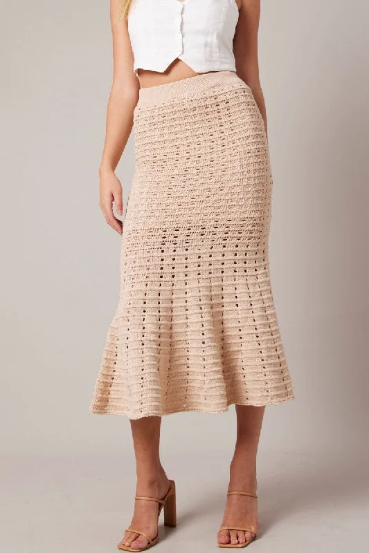 Beige Knit Skirt Crochet silk skirt lustrous