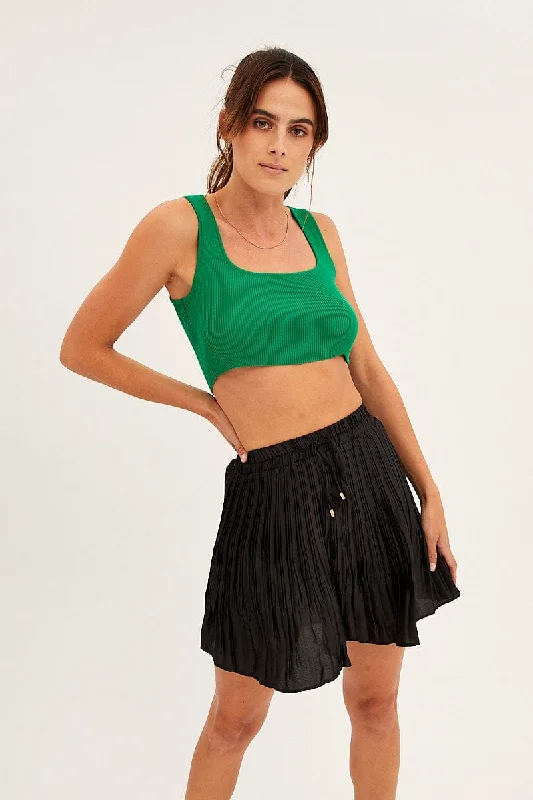 Black Pleated Skirt Mini Satin corduroy skirt comfortable