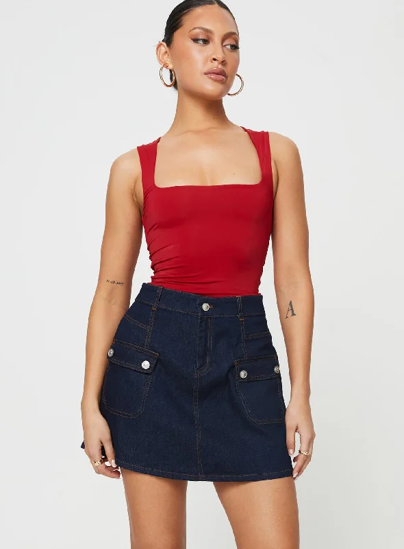 Mirrow Denim Mini Skirt Dark Wash vintage skirt charm