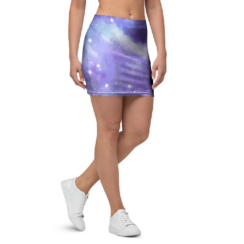 Purple Universe Galaxy Mini Skirt ribbed skirt waist