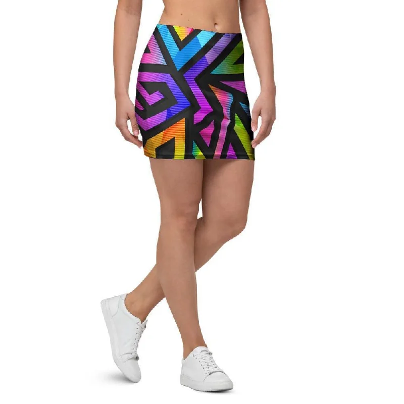 Rainbow Geometric Abstract Mini Skirt linen skirt airy