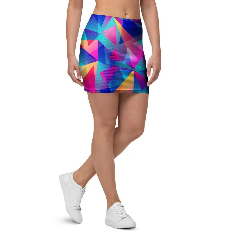 Rainbow Triangle Geometric Mini Skirt belted skirt waist