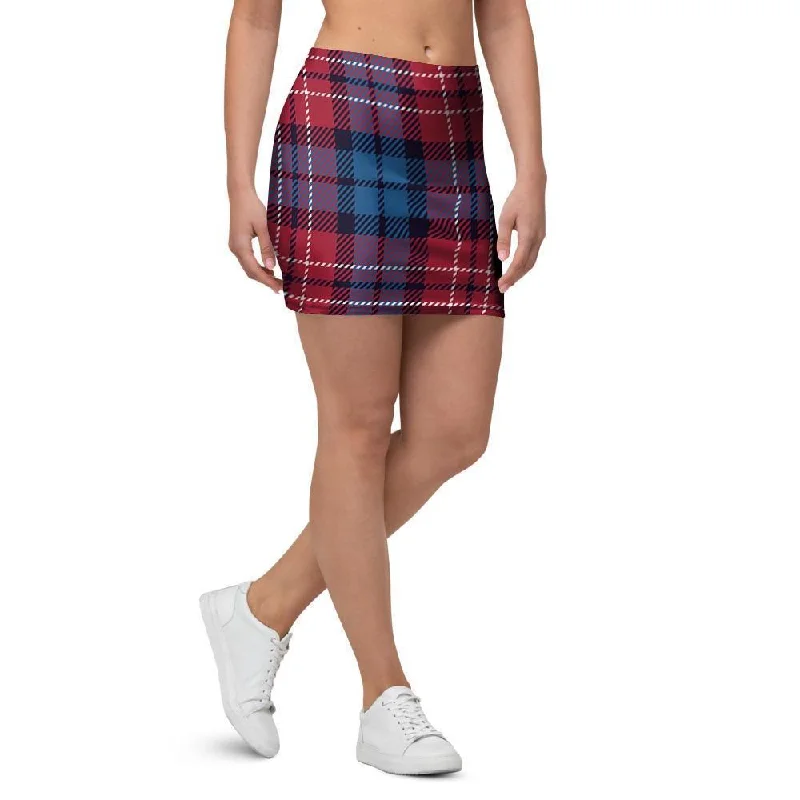 Red And Blue Plaid Tartan Mini Skirt leather skirt bold