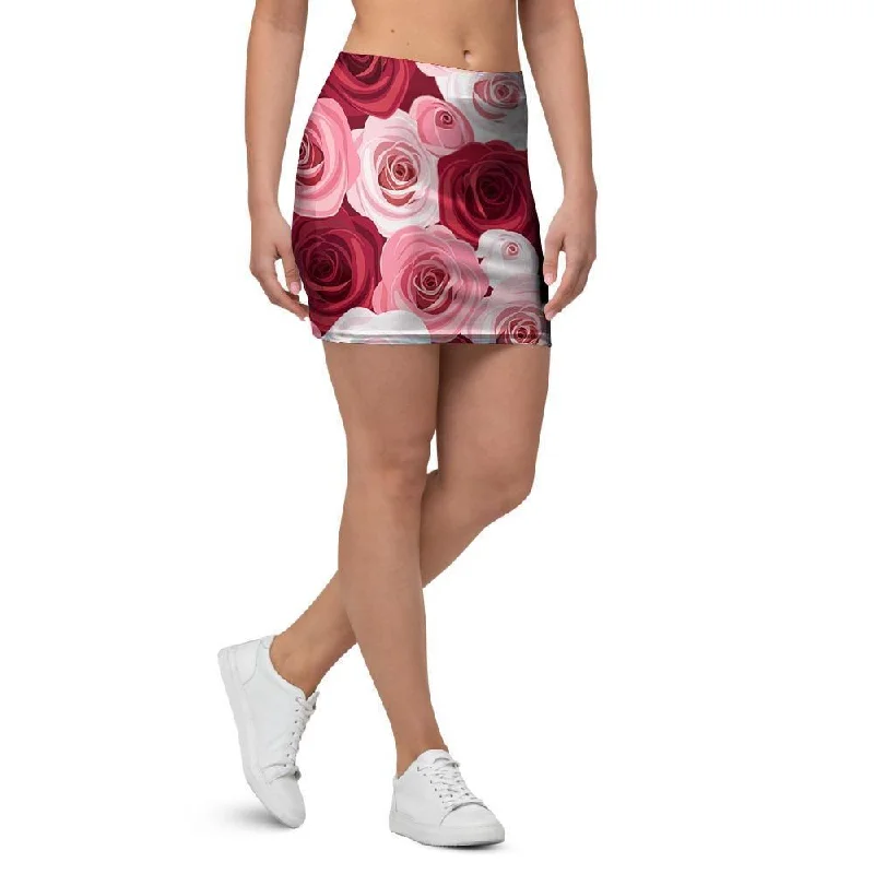 Red And Pink Rose Floral Mini Skirt tulle skirt dreamy