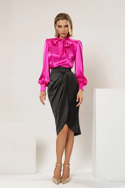 Silk shirt featuring short satin skirt lace skirt feminine