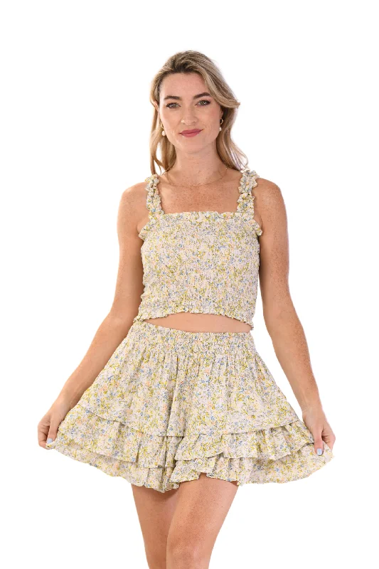 Lexi Set Skirt / Yellow Mini Flower lace skirt intricate