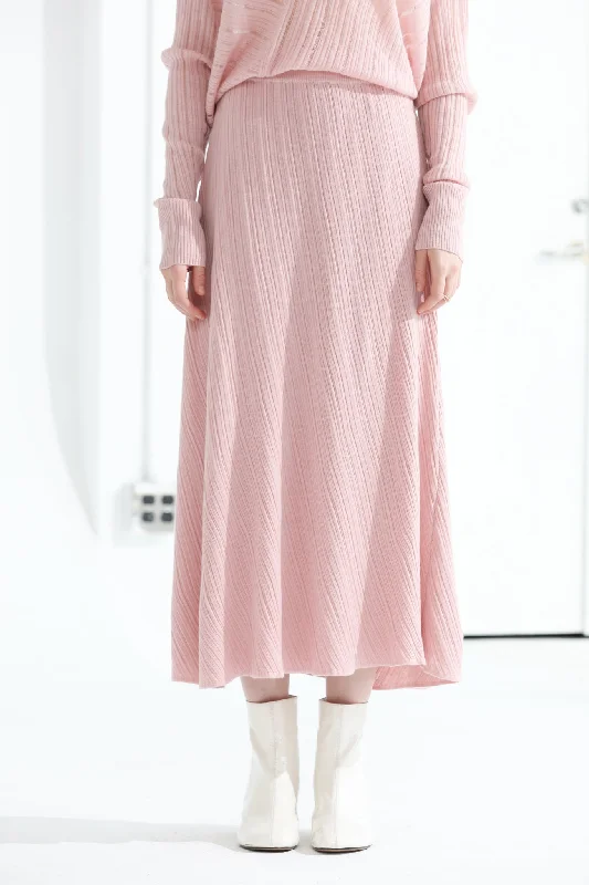 Sylphide | Amour Pink Wool Blend Knit Skirt chiffon skirt delicate