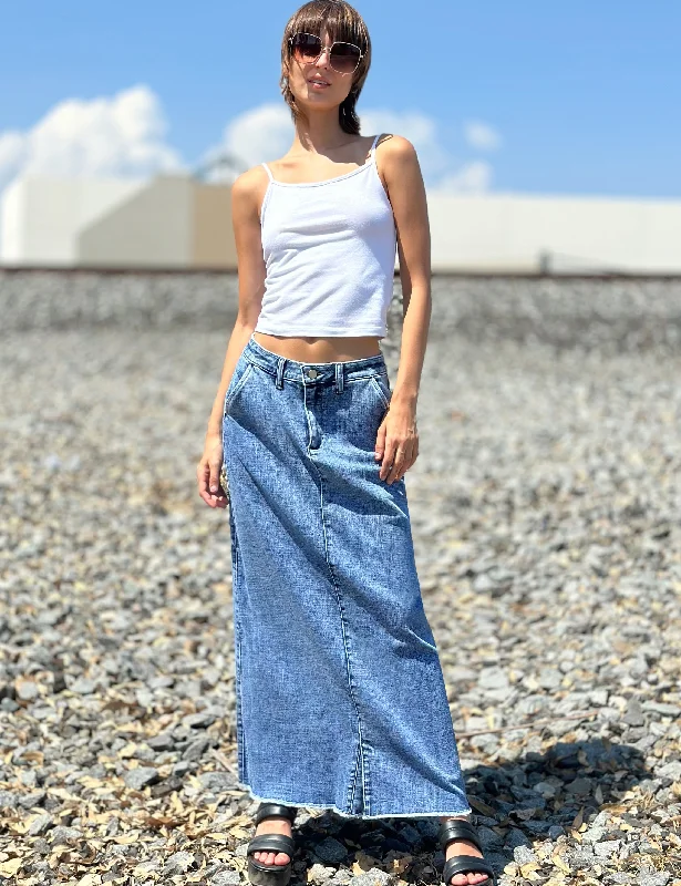 Tory Denim Maxi Skirt velvet skirt rich