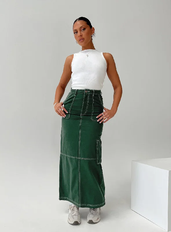 Vine Maxi Skirt Green leather skirt durable