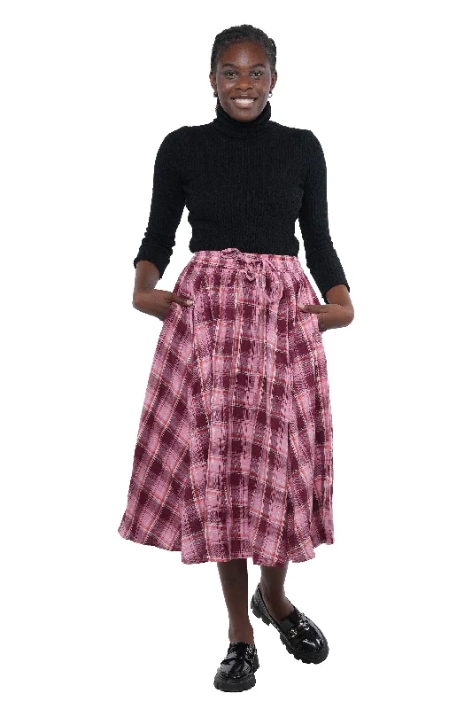 Pink Check Midi/Calf Length Skirt linen skirt natural