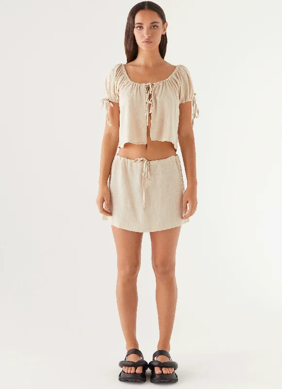 Amber Fields Linen Mini Skirt - Natural casual skirt length