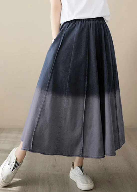 Gradient Black Wrinkled Pockets Patchwork Denim Skirts Summer casual skirt length