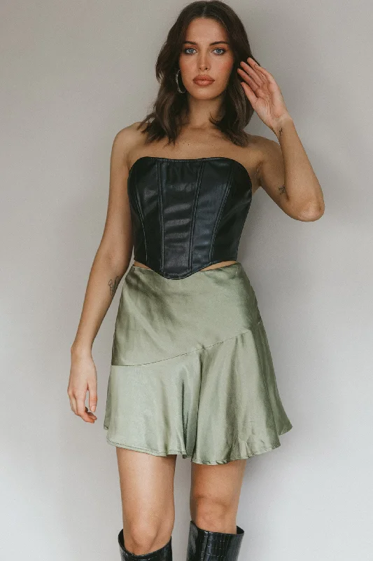 Gwyneth Flounce Mini Skirt Khaki velvet skirt sumptuous