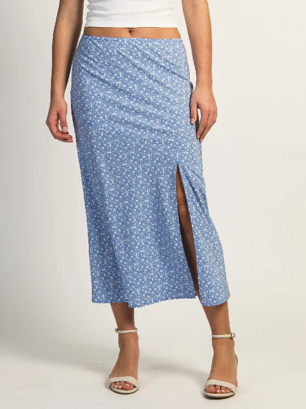 HARLOW MIDI SLIT SKIRT - BLUE zip skirt side