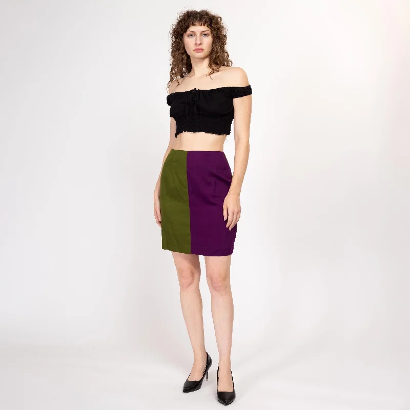 Medium 90s Green & Purple Color Block Mini Skirt denim skirt durable