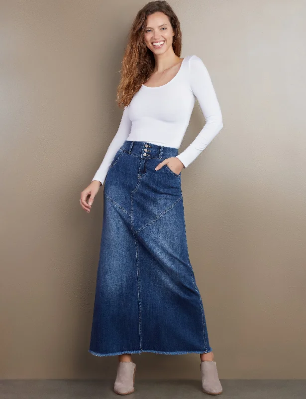 Pieced Denim Maxi Skirt denim skirt classic