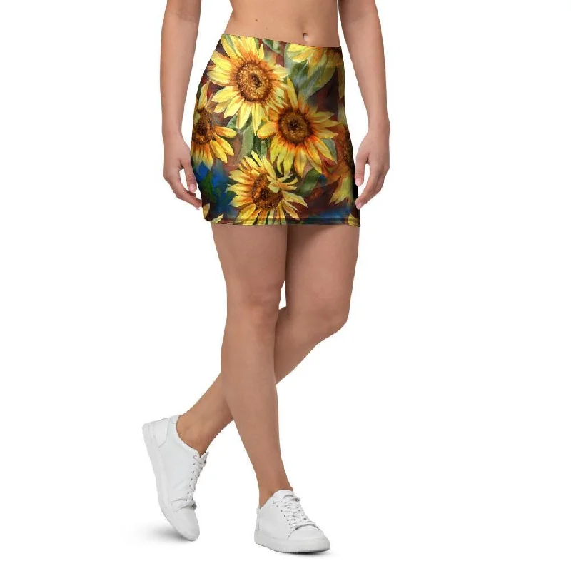 Watercolor Sunflower Mini Skirt midi skirt versatile