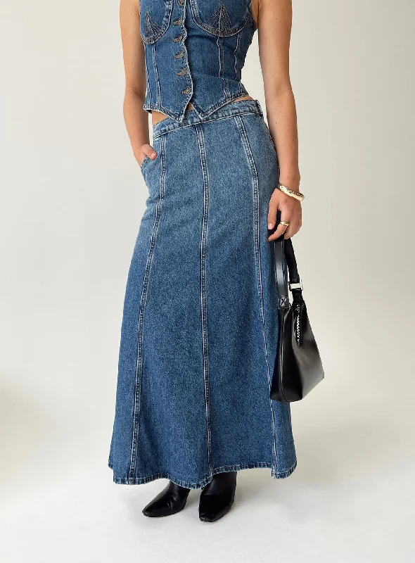 Wyoming Midi Skirt Blue Denim leather skirt modern