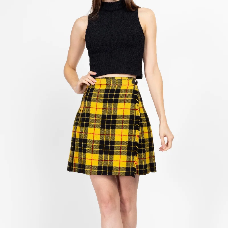 XS-Sm 60s Yellow & Black Plaid Wool Mini Kilt Skirt denim skirt classic